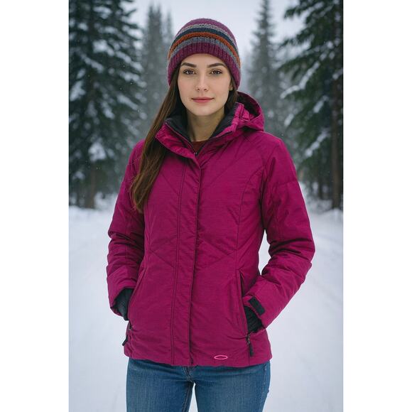 Oakley Full Zip Snowboarding Parka Fur Hood Ski Coat Medium Pink - Picture 1 of 12